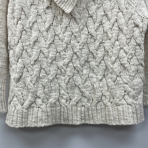 Free People Chunky Cable Knit Oversized Cowl Neck Pullover Sweater Cream Small - Picture 3 of 7